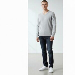 Black Brown 1826 Cashmere Sweater Men's Medium Blue Long Sleeve V-Neck